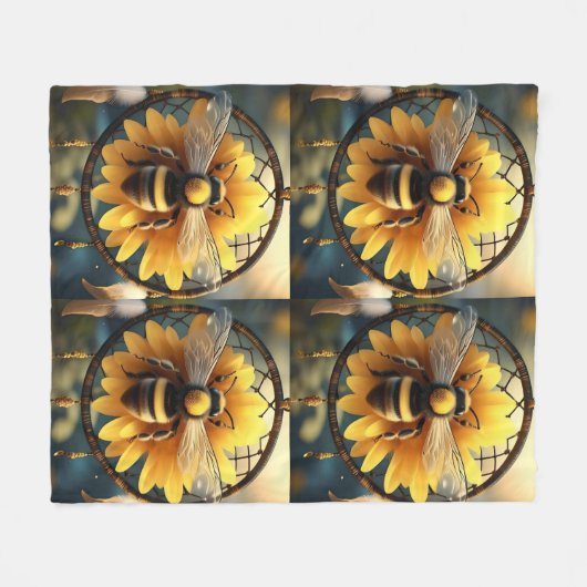 Zonnebloem Bee Dreamcatcher, Medium Fleece Deken (Voorkant (Horizontaal))