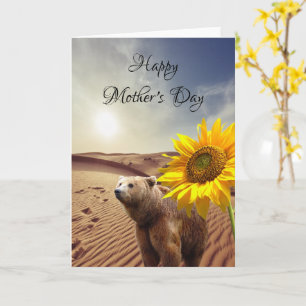 Zonnebloem Beer Moederdag Gevouwen Wenskaart Kaart