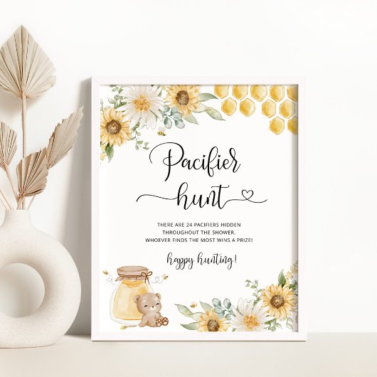 Zonnebloem beer pacifier jachtwedstrijd baby showe poster