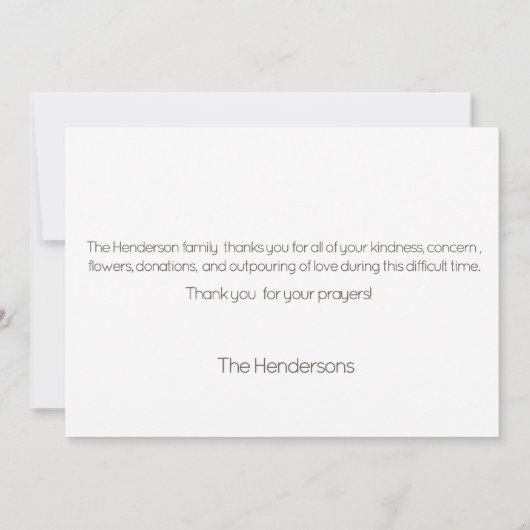 Zonnebloem begrafenis Dank u Bedankkaart (Achterkant)