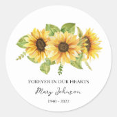 Zonnebloem begrafenis ronde sticker (Voorkant)