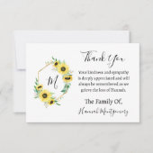 Zonnebloem begrafenis sympathie dank u notitiekaartje (Voorkant)