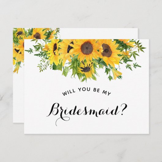 Zonnebloem... ben je mijn Bridesmaïde voorstel Aankondigingskaart (Voorkant / Achterkant)