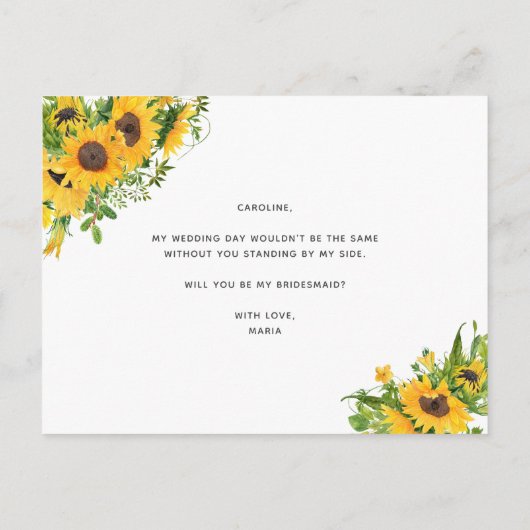 Zonnebloem... ben je mijn Bridesmaïde voorstel Aankondigingskaart (Achterkant)