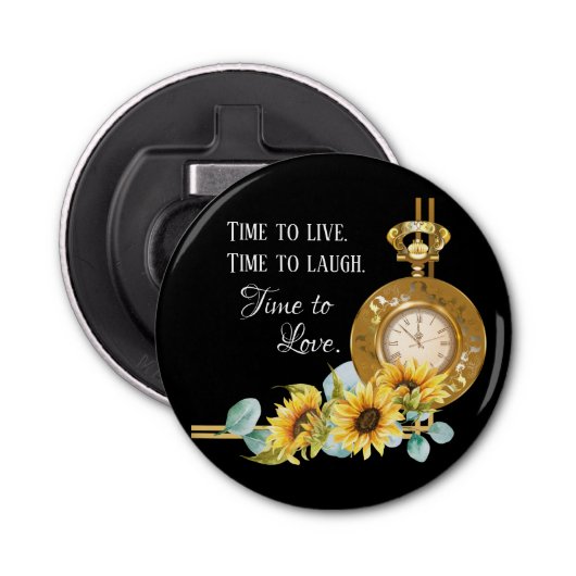 Zonnebloem Berichten (zwart) Magnet Button Flesopener (Voorkant)