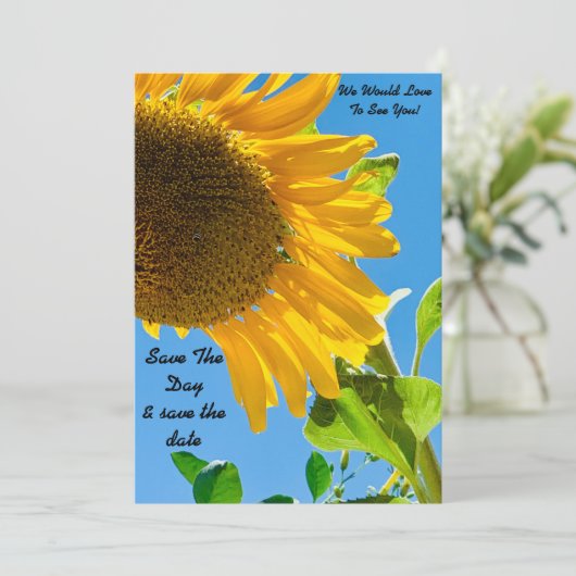 Zonnebloem bespaar de dag & sla de datumkaart op save the date (Staand voorkant)
