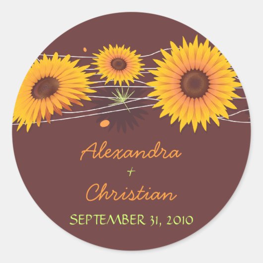 Zonnebloem Bewaar de datum Bruiloft Aankondiging 3 Ronde Sticker (Voorkant)