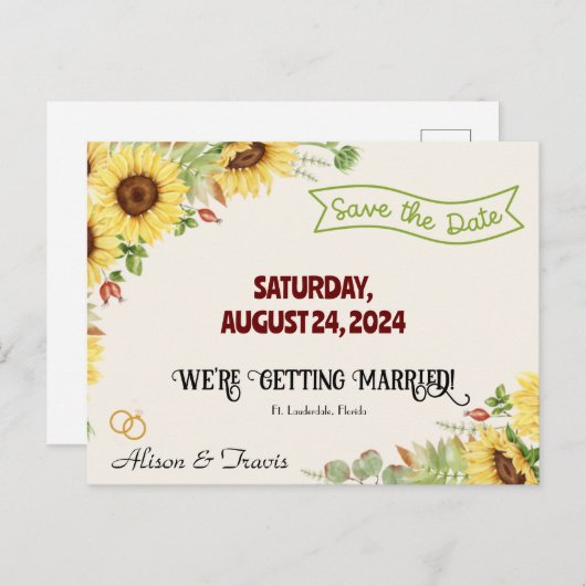 ZONNEBLOEM BEWAAR DE DATUM BRUILOFT POST KAART (Voorkant / Achterkant)