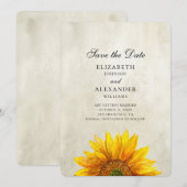 Zonnebloem bewaar de datum. Rustieke bruiloft. Lan Save The Date (Voorkant / Achterkant)