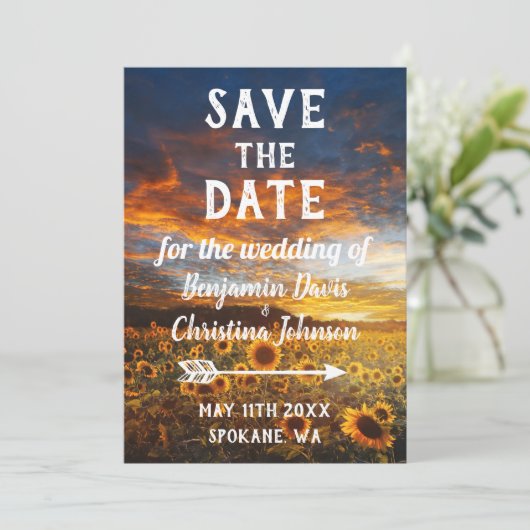 Zonnebloem Bewaar de datumkaarten Save The Date (Staand voorkant)