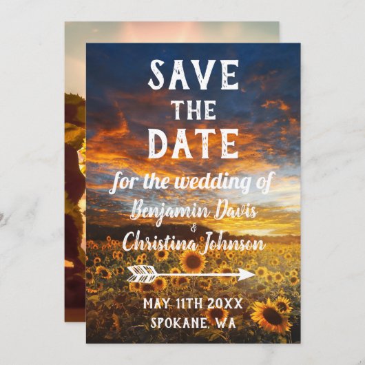 Zonnebloem Bewaar de datumkaarten Save The Date (Voorkant / Achterkant)