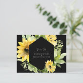 Zonnebloem Bewaar Onze Datum Zwarte Trouwdatum Zwa Aankondigingskaart (Staand voorkant)