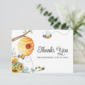 Zonnebloem Bij Baby Shower Bedankt Kaart (Staand voorkant)