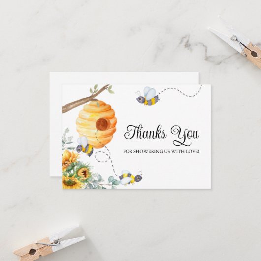 Zonnebloem Bij Baby Shower Bedankt Kaart (Voorkant / Achterkant in situ)
