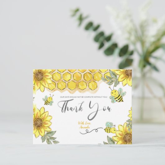 Zonnebloem bij Dank u kaart (Staand voorkant)