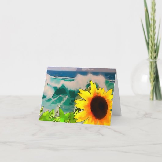 Zonnebloem bij de strand kaart (Voorkant)
