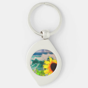 Zonnebloem bij de strand sleutelhanger