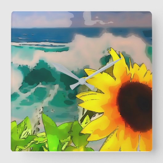 Zonnebloem bij de strand vierkante klok (Voorkant)