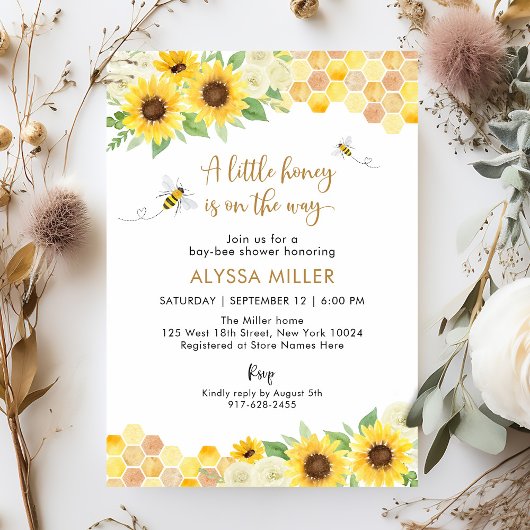 Zonnebloem bij kleine honing Baby shower Kaart