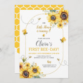 Zonnebloem bij meisje verjaardag uitnodiging (Voorkant / Achterkant)