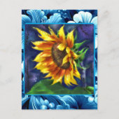 Zonnebloem bij Nacht Blauw Geel Groene Bloem Bloem Briefkaart (Voorkant)