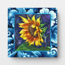 Zonnebloem bij Nacht Blauw Geel Groene Bloem Bloem Fotoplaat