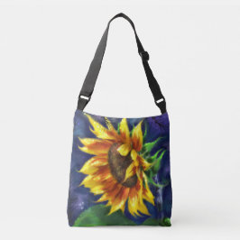 Zonnebloem bij Nacht Geel Blauw Bloem Crossbody Tas