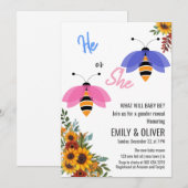 Zonnebloem bij vogel jongen of meisje gender revea kaart (Voorkant / Achterkant)