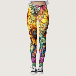 Zonnebloem bijen bloeien, Boho Tuin Leggings