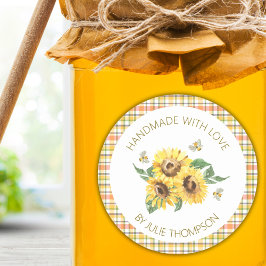 Zonnebloem & Bijen 🐝 Plaid Handgemaakte Honing Ronde Sticker