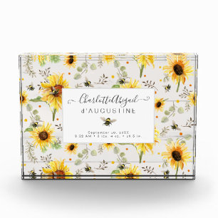 Zonnebloem Bijen Rustisch Houtgeel Baby Fotoblokken