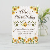 Zonnebloem & Bijen Verjaardag uitnodiging (Staand voorkant)