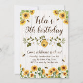 Zonnebloem & Bijen Verjaardag uitnodiging (Voorkant)