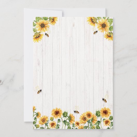 Zonnebloem & Bijen Verjaardag uitnodiging (Achterkant)