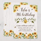 Zonnebloem & Bijen Verjaardag uitnodiging (Voorkant / Achterkant)