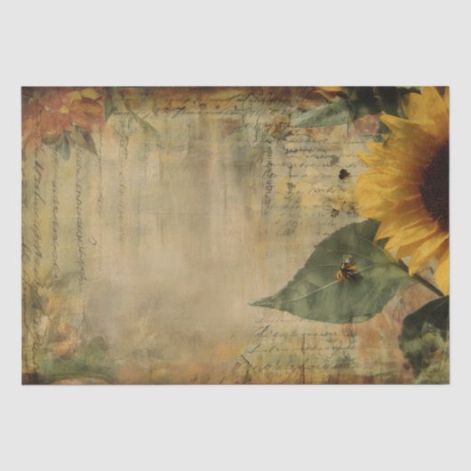 Zonnebloem Bijen Vintage Ephemera Decoupage Rommel Tissuepapier (Voorkant)