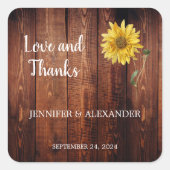 Zonnebloem, bijtende schuur, liefde en Bedankt bru Vierkante Sticker (Voorkant)