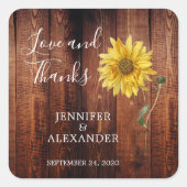 Zonnebloem, bijtende schuur, liefde en Bedankt bru Vierkante Sticker (Voorkant)