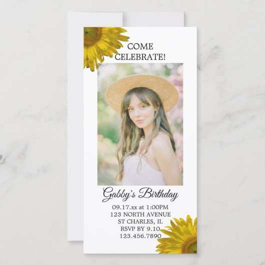 Zonnebloem Birthday Party Invitation Photo Card (Voorkant)