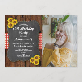 Zonnebloem Birthday Party Rustic Wood Chalk Foto Kaart