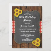 Zonnebloem Birthday Party Rustic Wood Chalk Invite Kaart (Voorkant)
