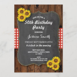 Zonnebloem Birthday Party Rustic Wood Chalk Invite Kaart