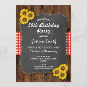 Zonnebloem Birthday Party Rustic Wood Chalk Invite Kaart