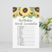 Zonnebloem, BIRTHDAY WORD SCRAMBLE Game (Staand voorkant)