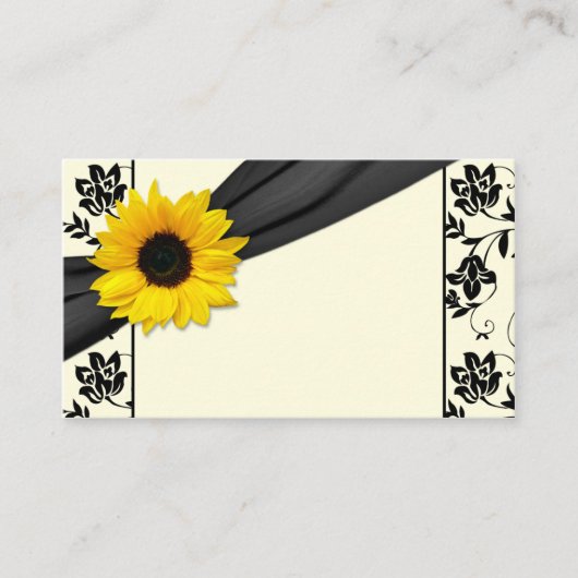 Zonnebloem Black Cream Floral Wedding Place Cards Plaatskaartje (Voorkant)