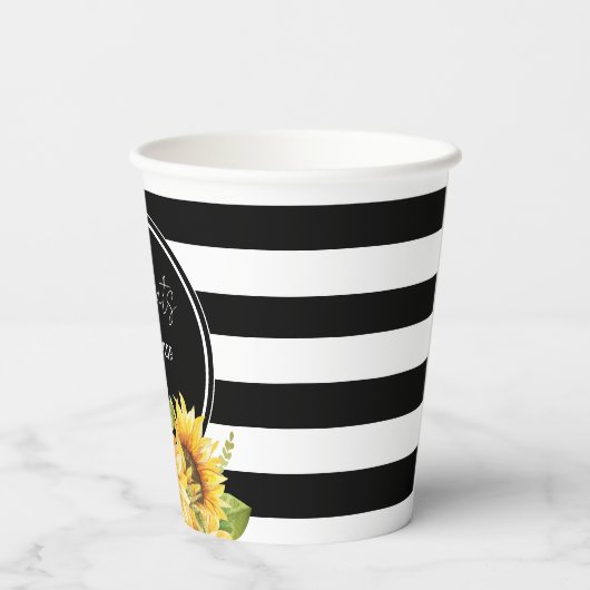 Zonnebloem Black en White Stripes Wedding Shower Papieren Bekers (Achterkant)