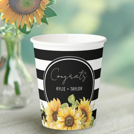 Zonnebloem Black en White Stripes Wedding Shower Papieren Bekers