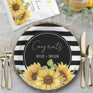 Zonnebloem Black en White Stripes Wedding Shower Papieren Bordje