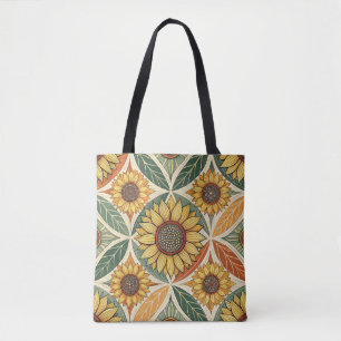 Zonnebloem & blad patroon op natuur geïnspireerd tote bag