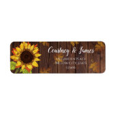Zonnebloem & bladeren | Rustieke Houten Land Bruil Etiket (Voorkant)